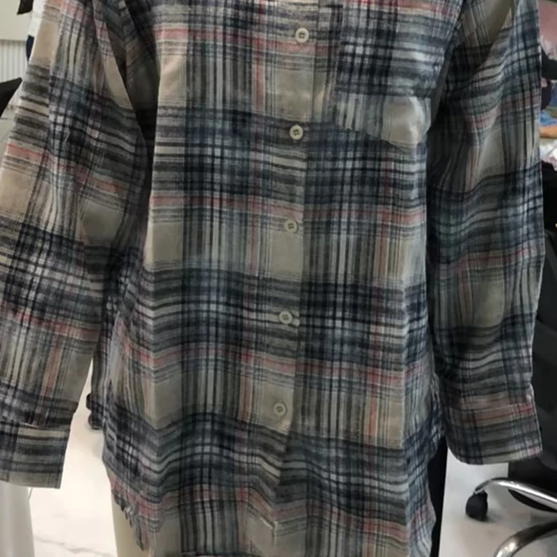 

Vintage Womens Plaid Shirts Vintage Loose Lapel Neck Button-down Long Sleeve Oversized Tops Fall Streetwear