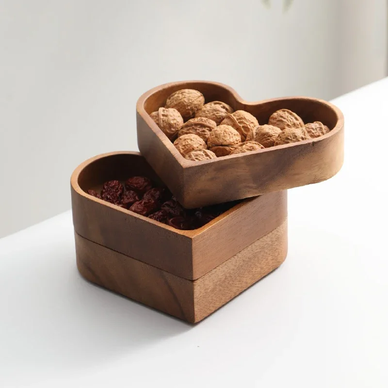 

Chinese Style Tea Dessert Candy Plate Walnut Heart-Shaped Dry Fruit Tray Creative Nut Bowl Bedroom Solid Wood Storage Decoration