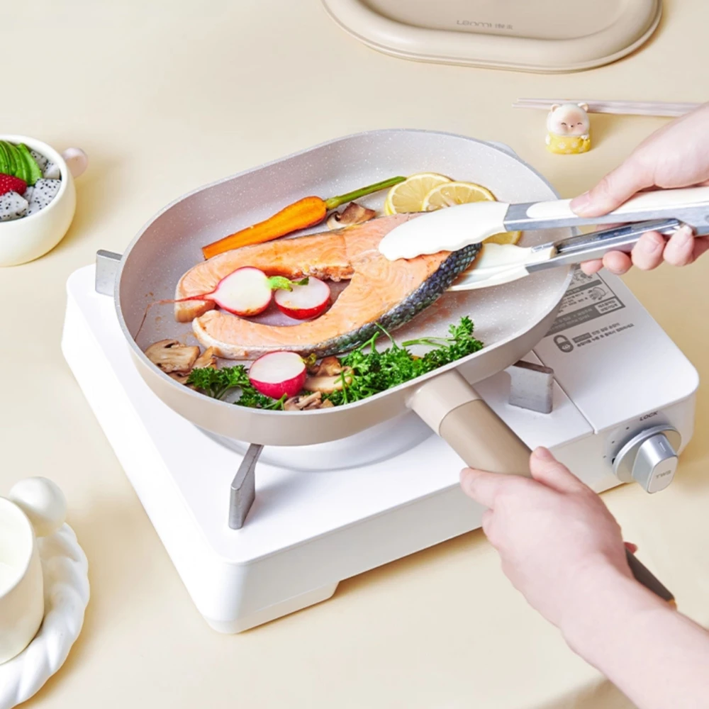 مقلاة غير لاصقة، مقلاة منزلية مسطحة القاع للقلي، شرائح اللحم، تقلي الخضروات، سهلة التنظيف، وعاء المطبخ الحجري Maifan #5