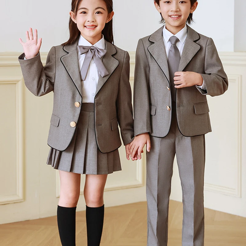 

1 Set Children School Uniform Suit British Preppy Style Kindergarten School Jacket Shirts Skirts Shorts Bowtie Evening Dresses