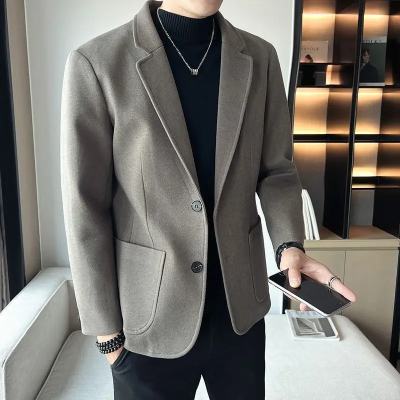 1-G10   Coat Men's Autumn and Winter Woolen Cloth Suit Men's Thick Korean Fashionable Handsome Casual Loose Suit for Youth