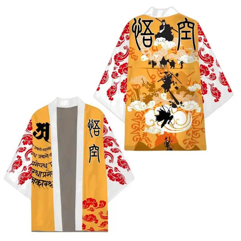 رجل خمر ثوب الكيمونو الياباني معطف سوبر فضفاض صالح الأسود أسطورة WuKong تأثيري حلي التقليدية الآسيوية يوكاتا هاوري سترة القمم