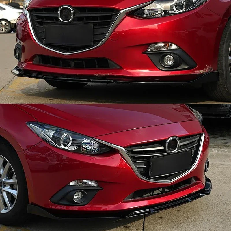 3Pcs Glossy Black Front Bumper Lip Body Kit Spoiler For Mazda 3 Axela 2014-2018