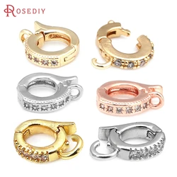 18K Gold Color Brass and Zircon Round Pendants Connector Charms Snap Clip Clasps Diy Jewelry Making Supplies Diy Accessories