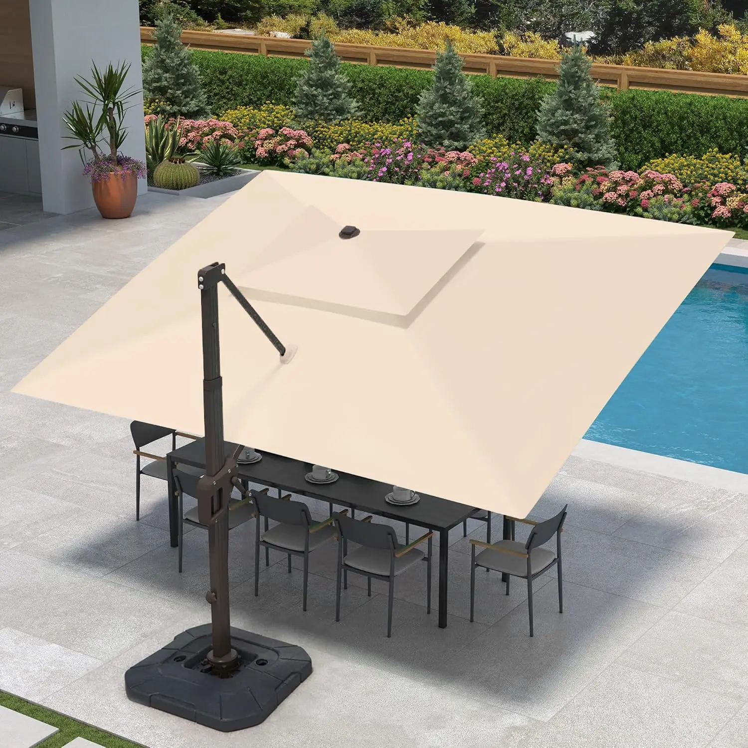 

9 X 12 FT Cantilever Patio Umbrella with Led Lights and Base Included Outdoor Heavy Duty Double Top Rectangle Offset Umbrellas
