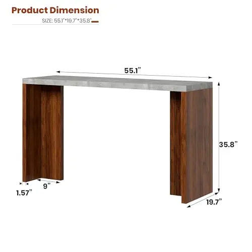 

Rectangular Counter Height Bar Table With Gray Faux Marble Top And Walnut Finish Legs For Kitchen Dining Living Space