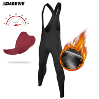 DAREVIE Cycling Bib Pants Winter Warm Thermal Fleece Windproof Cycling Pants Anti-water Cycling Bib Tights Trousers 120KG/m³ Pad