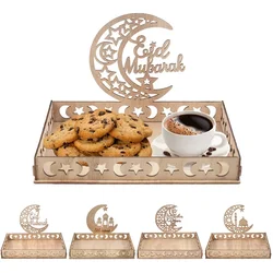 Wooden Eid Mubarak Food Tray Ramadan Decoration for Home Cake Display Islam Muslim Party Supplies 2023 Ramadan Eid Gifts