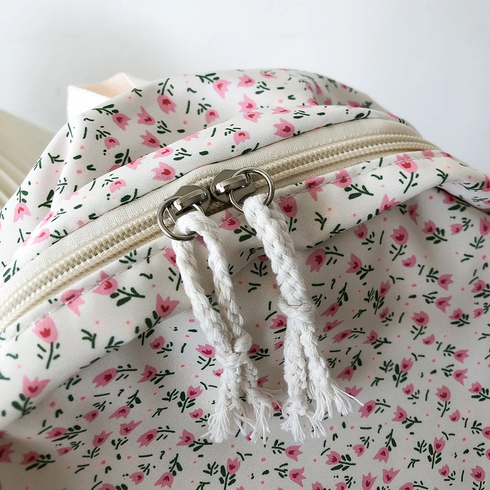 Women Simple Floral Backpack Large Capacity Travel Laptop Rucksack Adjustable Strap Casual Floral Backpack Students Daily Bag
