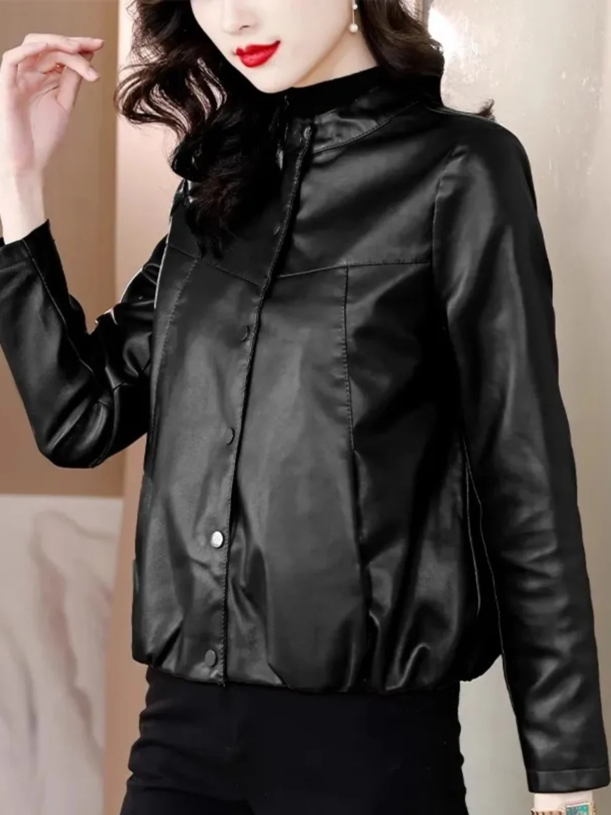 Faionable ort cuir Jaet femmes coupe ample minceur âge-défense automne hiver nouveau Sle Tagkita trajet coupe-vent
