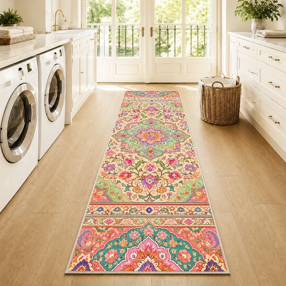 Rainbow Wooden HAWAII Letter Hallway Runner Rug  Colorful Vintage Wood Grain 3D Text Print Non Slip Washable Entry Floor Mat