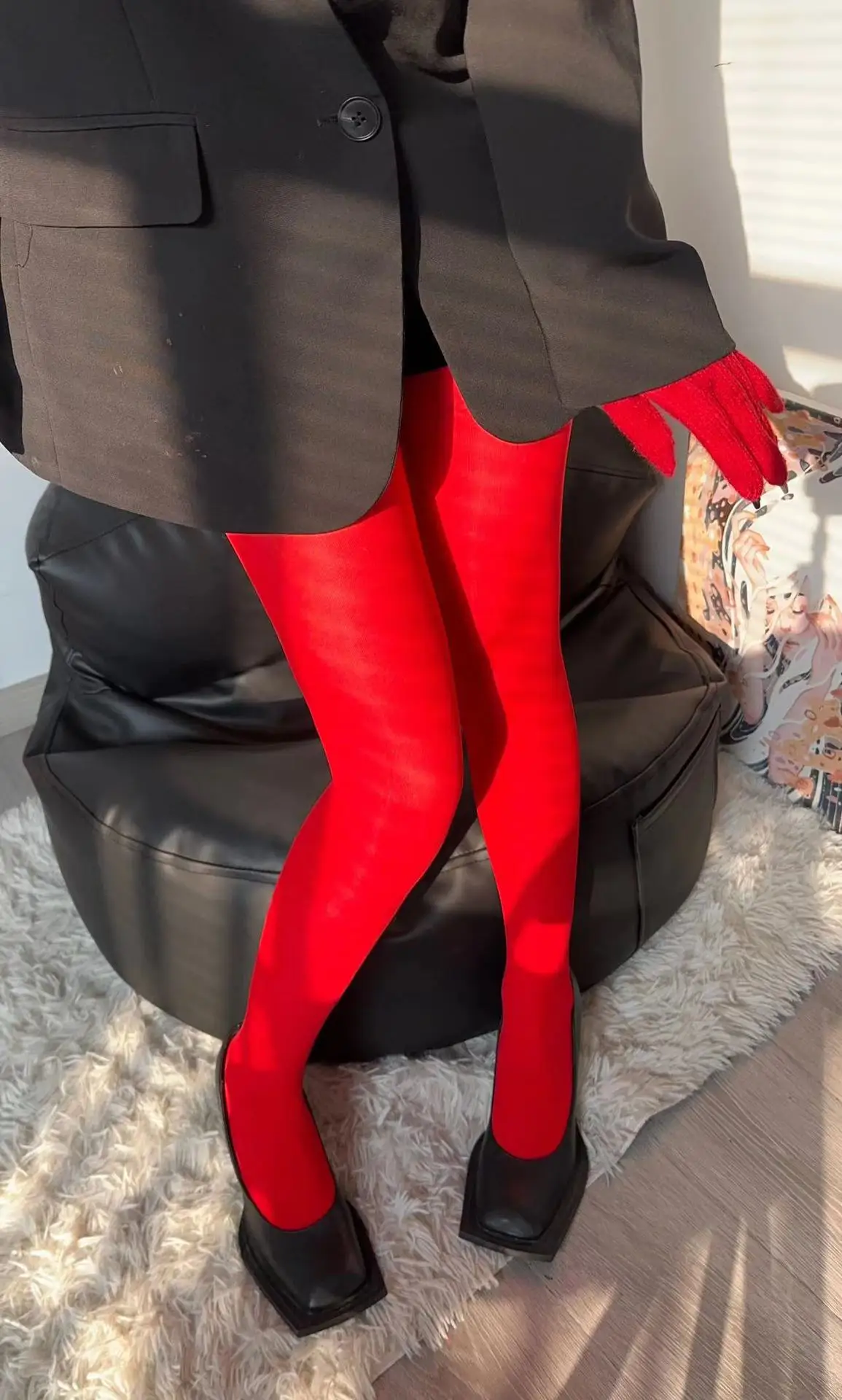 Fashion Personality Red Pantyhose Autumn Medium Thick Warm Comfortable Velvet Matte Sexy Sexy Temptation Tights