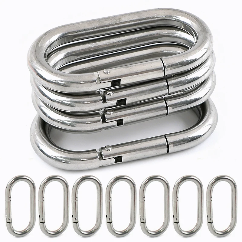 5Pcs 304 Stainless Steel Spring Snap Hook Oval Carabiner Clips Quick Link for Bag Strap Belts Keychains Garment Sewing Hardware