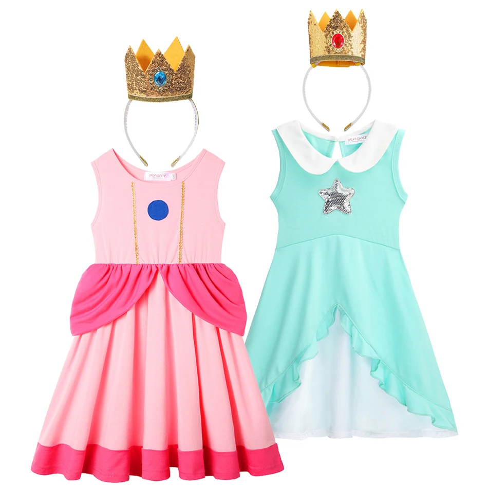 Girl Princess Cute Summer Clothes Toddler Girls Q-version Dress Sleeveless Cotton Sling Skirt 2-10 Years Crown Matching Set