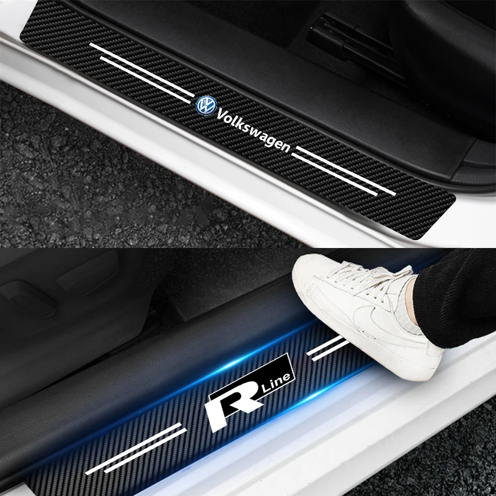 Leather Carbon Fiber Rline Logo Car Door Sill Guard Sticker For Volkswagen VW R GTl Beetle Jetta Mk6 Golf Passat b5 Polo Touareg