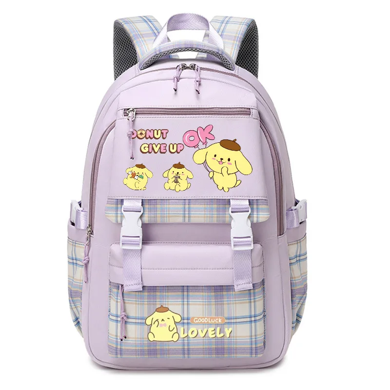 Sanrio pudding dog cartoon cute student bag children's sweet plaid printing comfortable ridge backpack casual computer bag