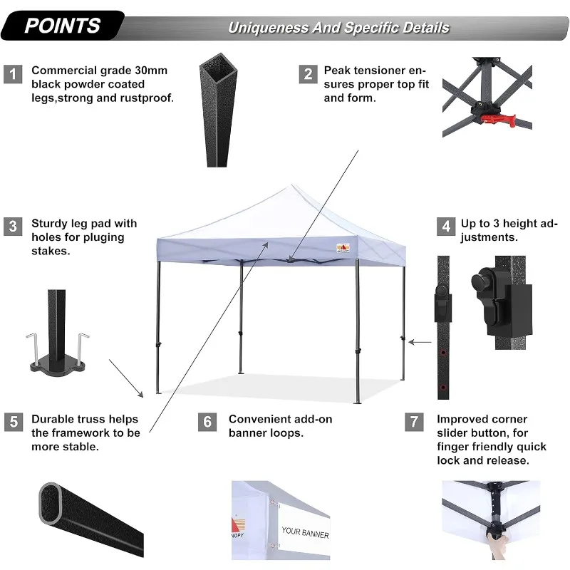 Heavy Duty Easy Pop up Canopy Tent with Sidewalls 10x10, White