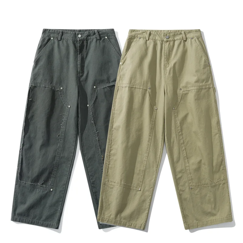 WESTSHAN EU US Size Luxury Quality Retro Work Pants Men Trendy Street Travel Outdoor Hiking Straight-Leg Casual Pants
