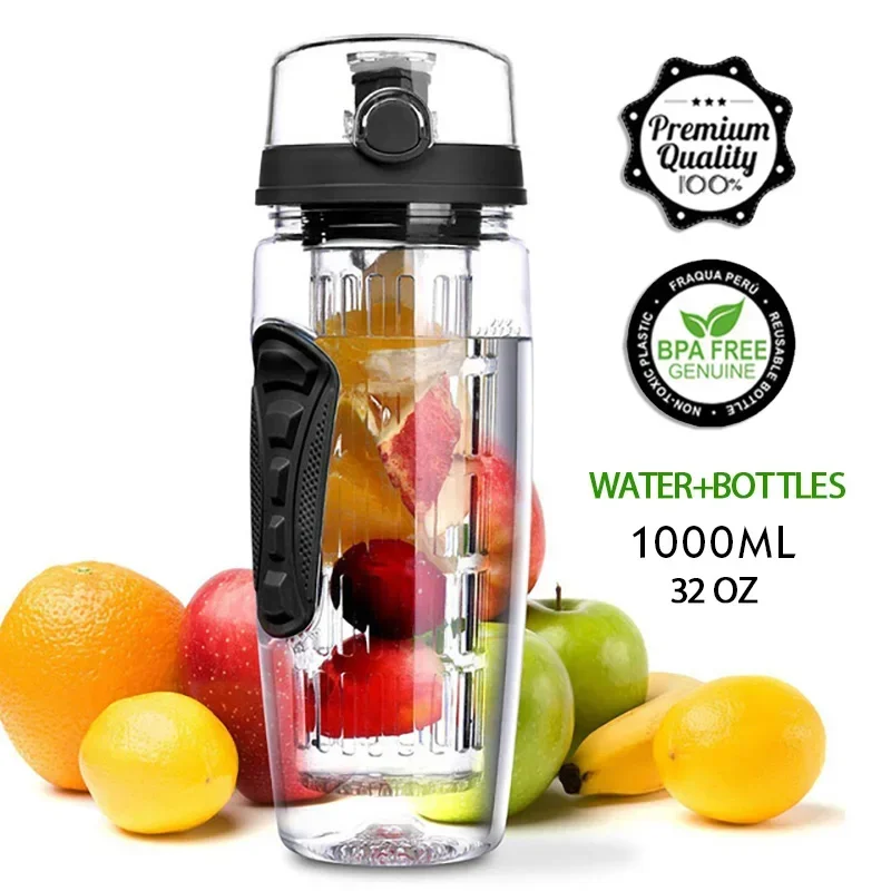32 OZ Fruit Infuser Water Bottle BPA Free Sports Bottle Tritan Leakproof Plastic Fruit Water Bottle for Gym Camping Travel view 3