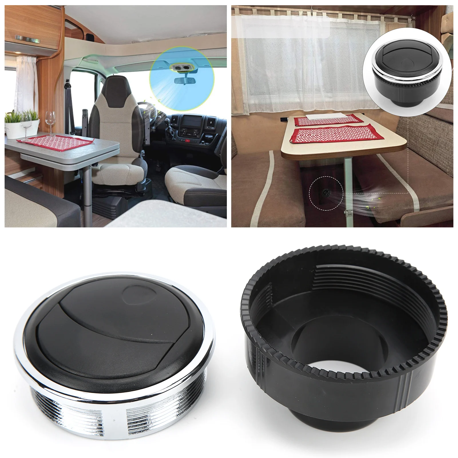 Dashboard Air Outlet Deflector Dash Air Conditioning Deflector Round ABS Electroplating Black Universal for RV Boat Bus Car