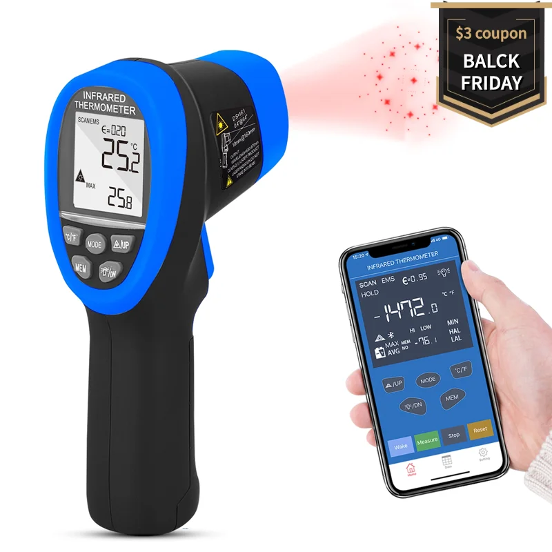 

Non-Contact Digital Laser Infrared Thermometer -58℉~1472℉ with Bluetooth for Instant Read in HVAC and Ovens