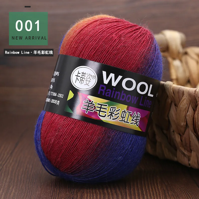 100g Wool Yarn Dye Rainbow Wool Flower Gradient Medium Thick Stick Needle Wool Hand Knitting Hat Coat Scarf Line