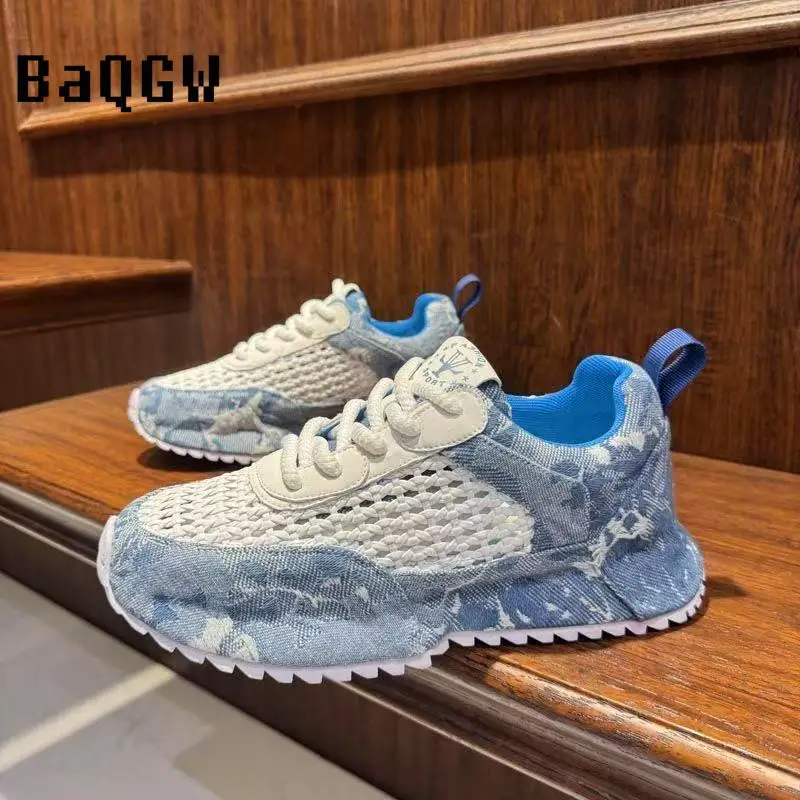 

Летние массивные кроссовки с открытым дизайном, модные дышащие сетчатые мягкие мужские повседневные спортивные туфли на толстой платформе большого размера