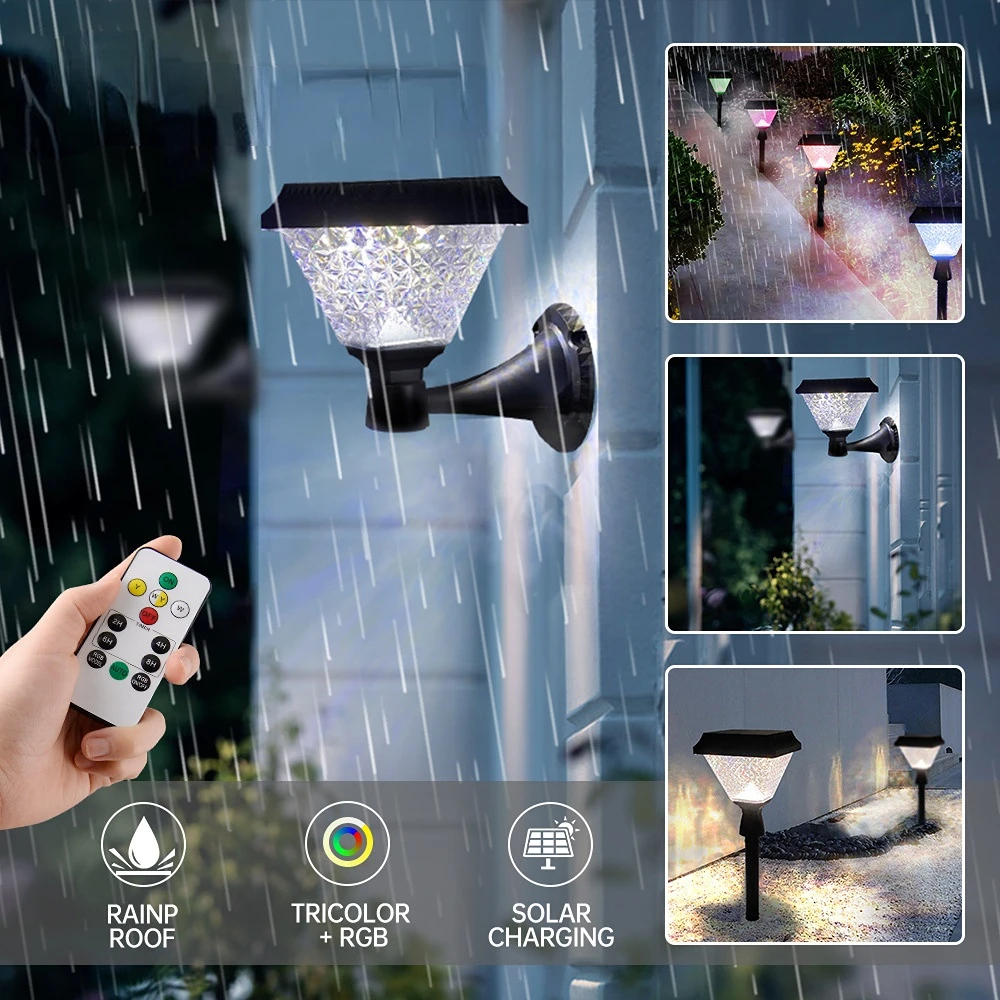 Solar Wall Lamp with Floor Column Lamp Outdoor Waterproof Garden Lamp Intelligent Light Control Induction LED Lawn Lamp