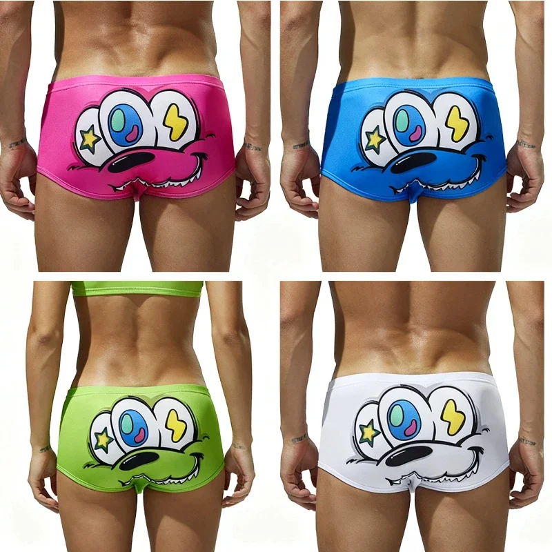 SEOBEAN Men's Cartoon Printed Trunks Funny Graphic Underwear Fashionable Breathable Low-Rise Boxer Briefs for Men