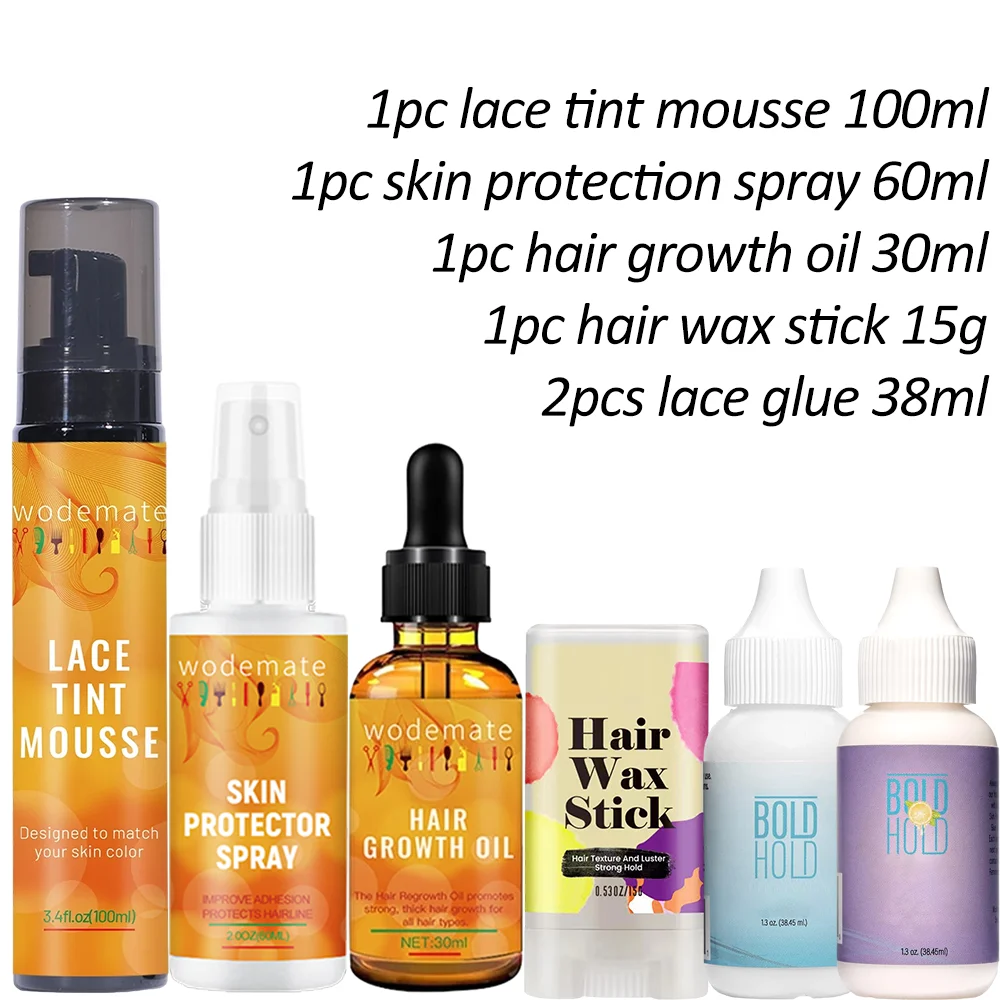 

Bold Hold Lace Glue waterproof Wig Installation Kit Set Wax Stick Hair Skin Protector Spray Hair Growth Oil Hair Brush