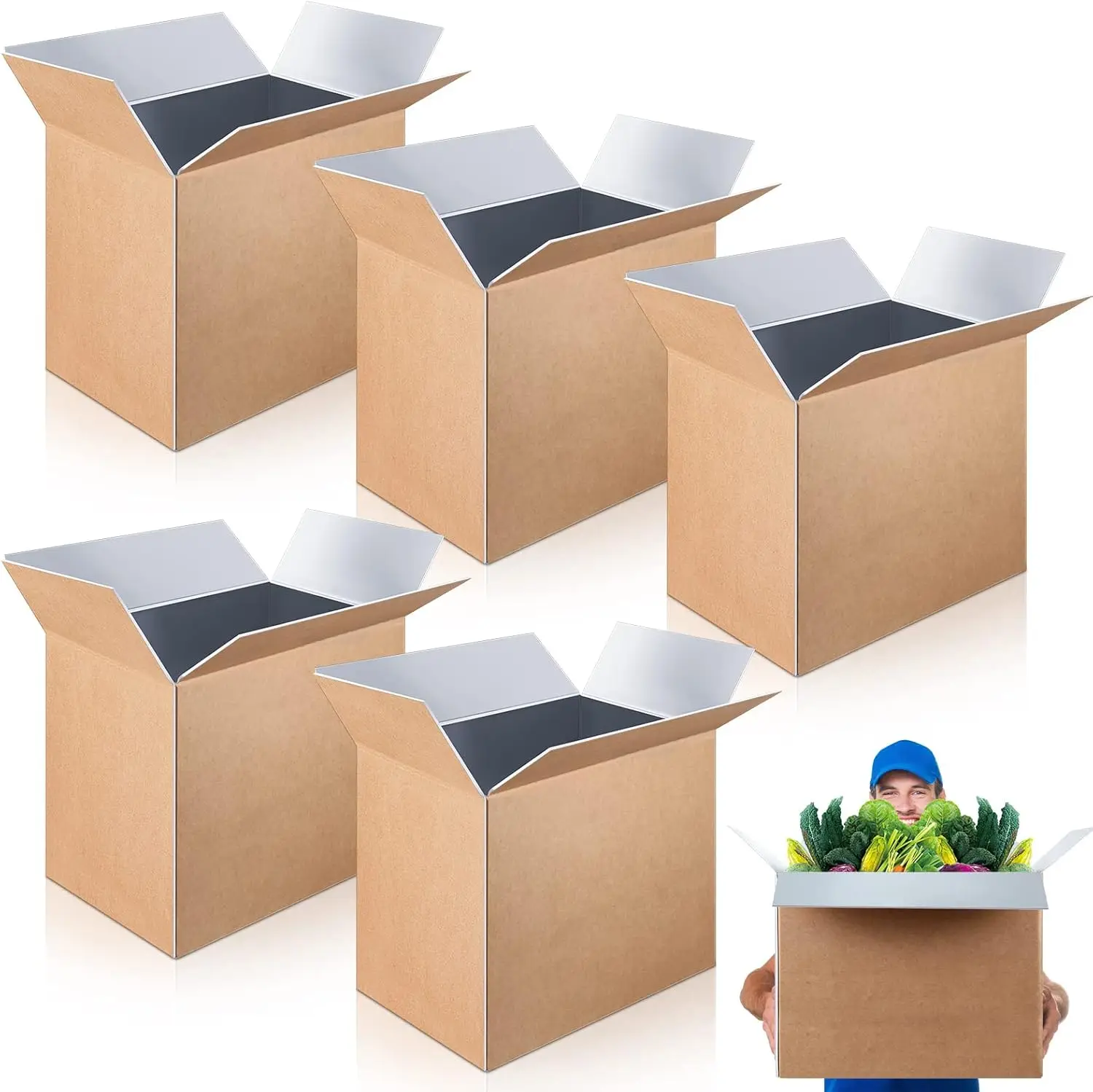 

5 Pack Large Insulated Shipping Boxes 19x12x16 for Frozen Food with Foil Liner