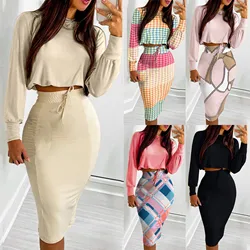 2 Piece Set Women Dress And Top 2023 Sexy Bodycon Dress Sets Summer Streetwear Beach Holiday Women Outfit Maxi vestido Crop Top