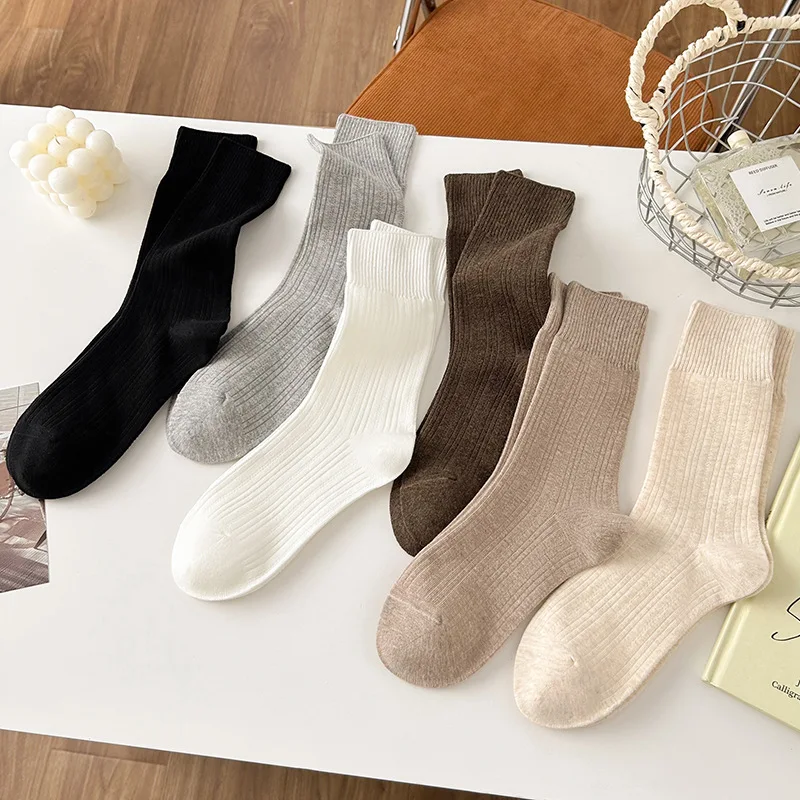

1/6 пара женских весенне-осенних однотонных универсальных носков средней длины в стиле ретро, дышащие, впитывающие пот, простые повседневные носки
