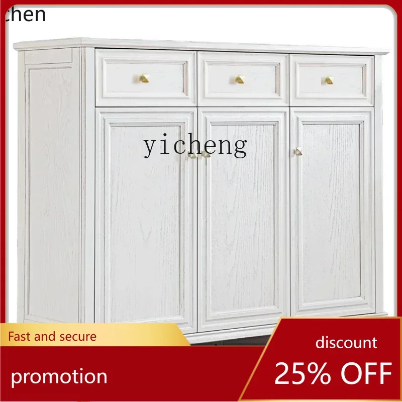 

ZMLlocker integrated home entrance multi-layer porch cabinet white light luxury retro solid wood shoe cabinet