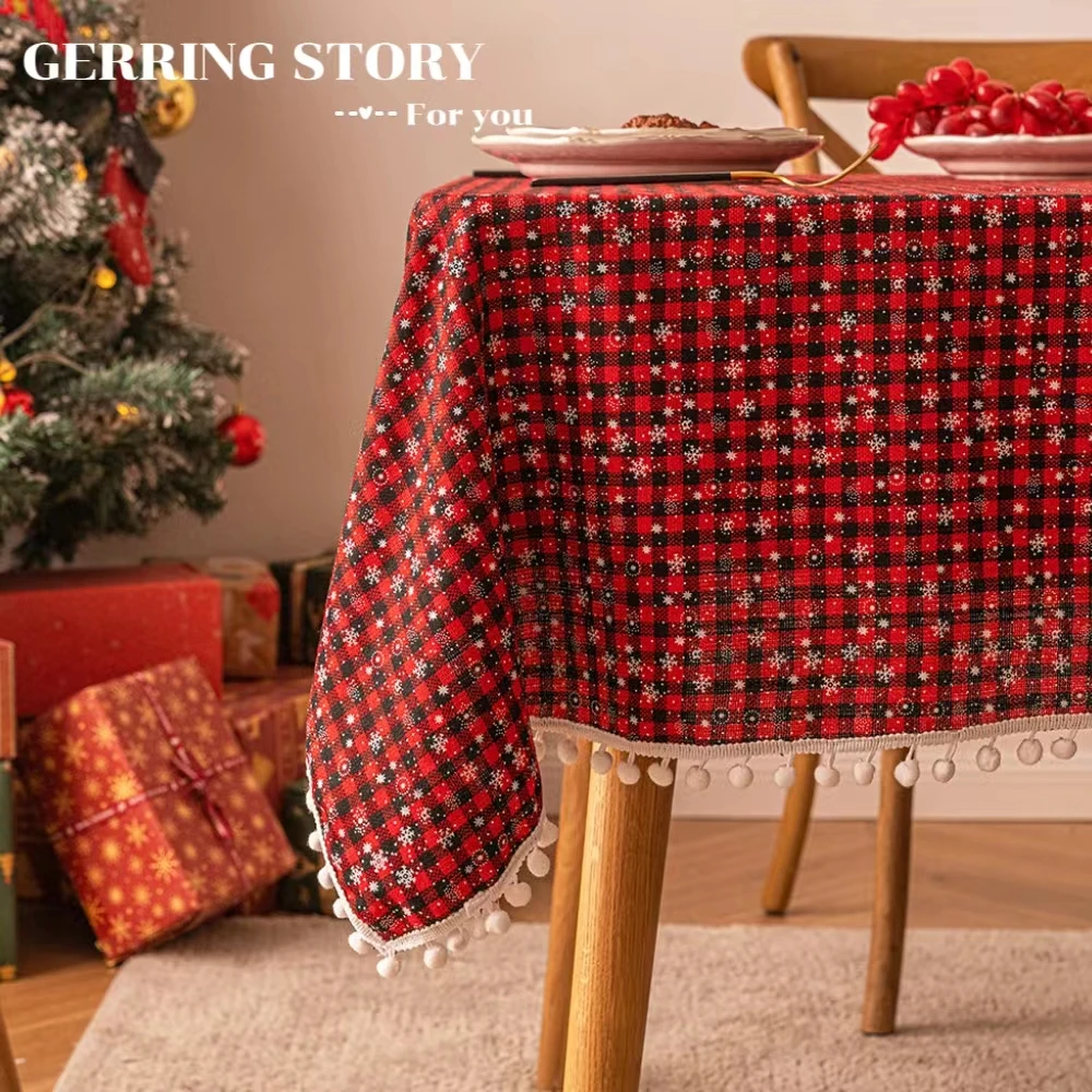 Gerring Christmas Snow Tablecloth Print Coffee Table Dresser Cover New Year Decorative Background Tablecloths For Events