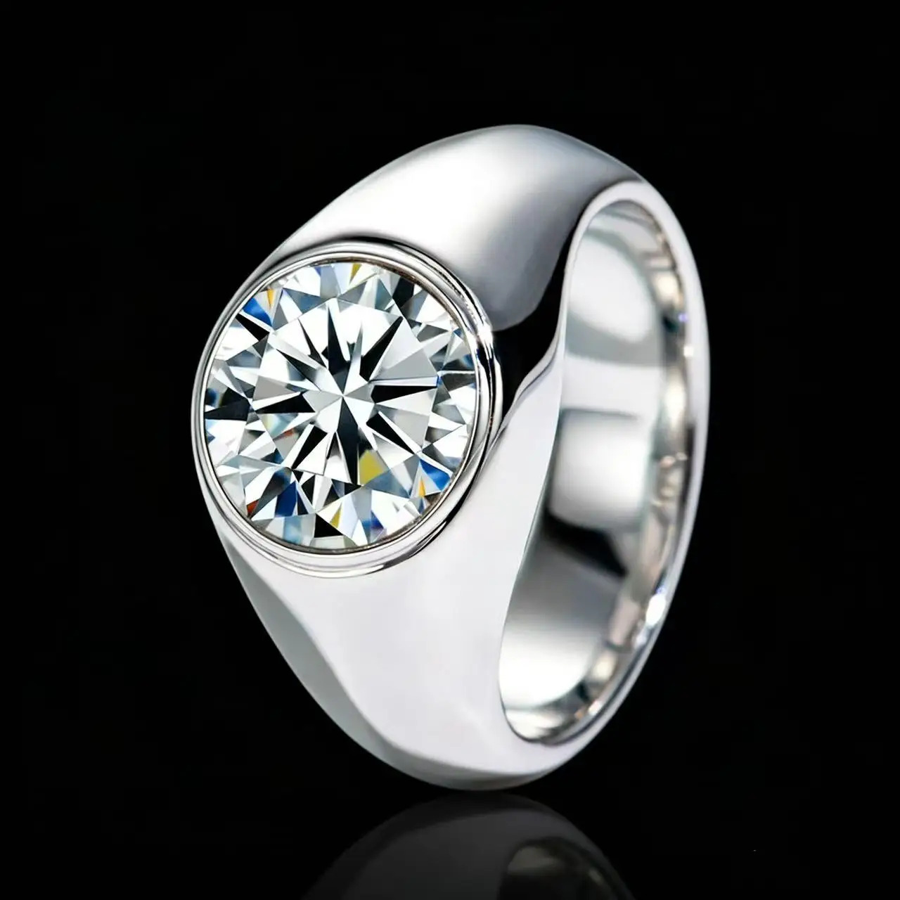 

Men's 925 Silver Bezel Set 4CT D Color Moissanite Men Ring Wedding Band Fashion Holiday Gift