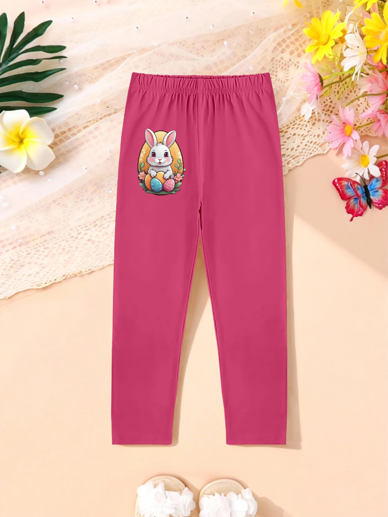 1 pieces: Easter Day Cartoon Rabbit Holding Egg Print Girls' Sweet Leggings for Autumn