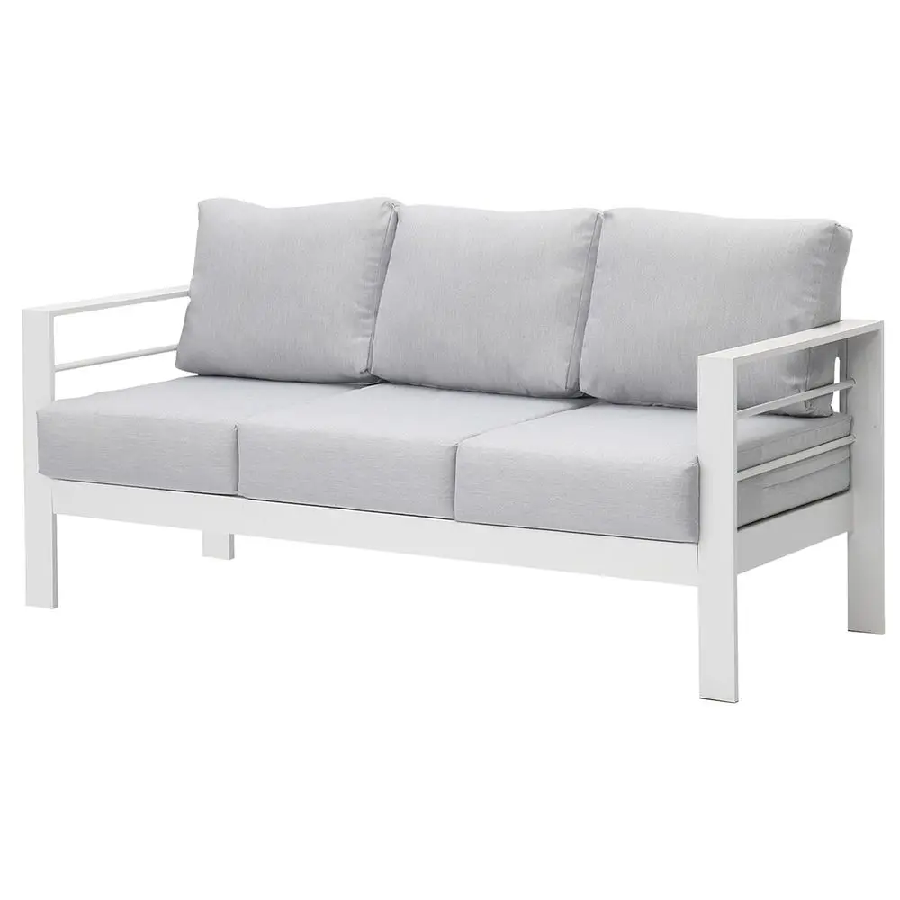 

Patio Furniture Aluminum Sofa, AllWeather Outdoor 3 Seats Couch, White Metal Chair with Light Grey Cushions