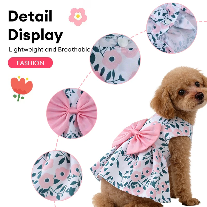 5pcs Spring Dog Princess Dress Kitten Pet Skirt Cute Dog‘s Summer Dress Bow Lace for Small Medium Puppy Poodle Chihuahua