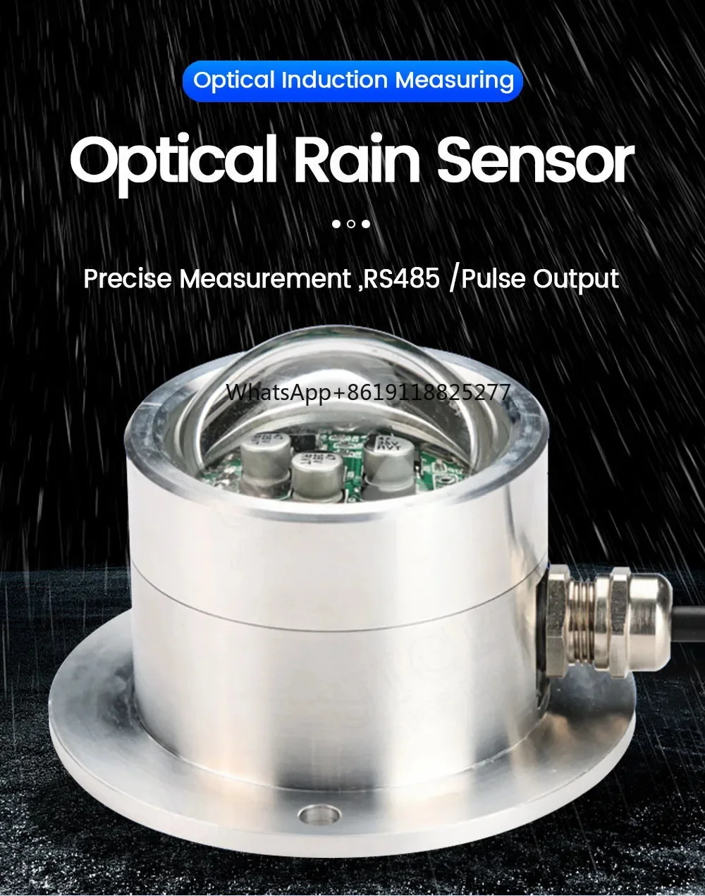 Sensor óptico de chuva para exterior, monitoramento de águas pluviais, transmissor de águas pluviais, canal duplo, medidor de chuva, alta precisão