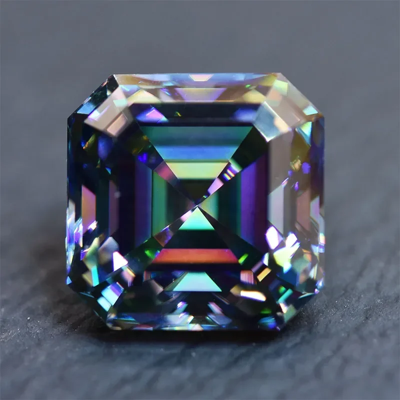 

Moissanite Stone Rainbow Green Asscher Cut Lab Grown Gemstone 1.0CT-5.0CT Jewelry Pass Diamond Tester With GRA Certificate