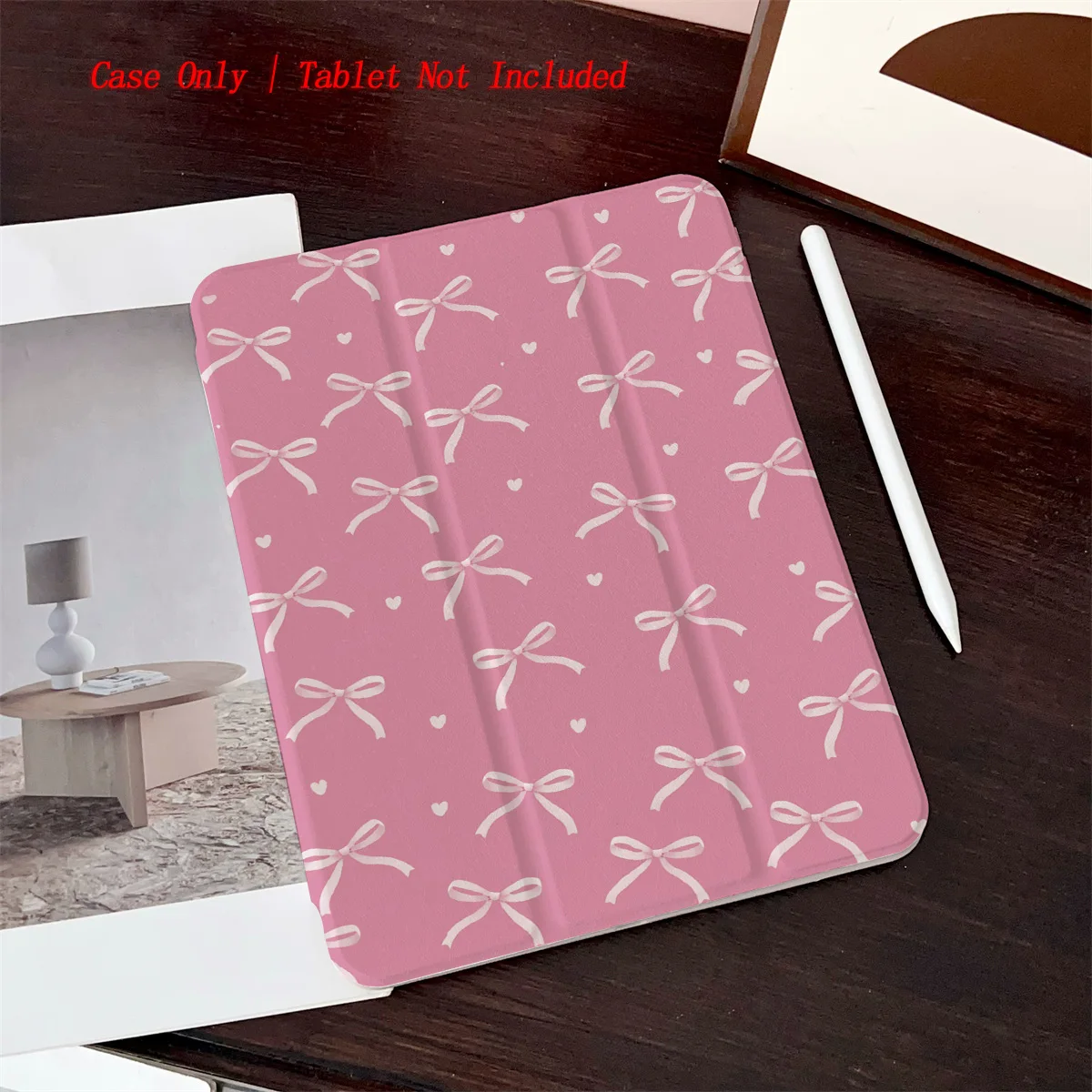 

Rose Pink Bowknot Printed iPad Case for Pro 12.9/11/Air 10.9/iPad 10.2/Mini 6, Shockproof Wear-Resistant Cover