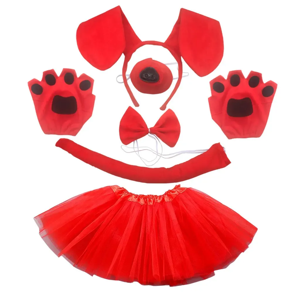 Red Brown Dalmatian Dog Ears  Animal Headband Bowtie Tail Tutu Skirt for Kids Girl Birthday Party Gift Halloween Costume Cosplay