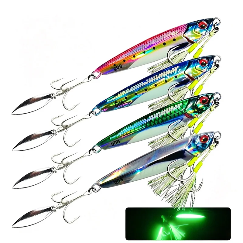 4PCS 3D Print Glow Jig Slow JIg 40g60g80g Lure Fishing UV Falling Angler Metal Hard Bait Sinking Jigging Pesca Bait