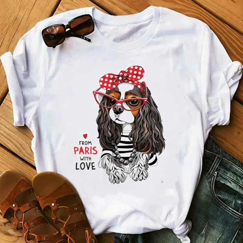 Harajuku kawaii funny Cavalier King Charles spaniel mom print tshirt femme graphic tees women dog lover gift female t-shirts