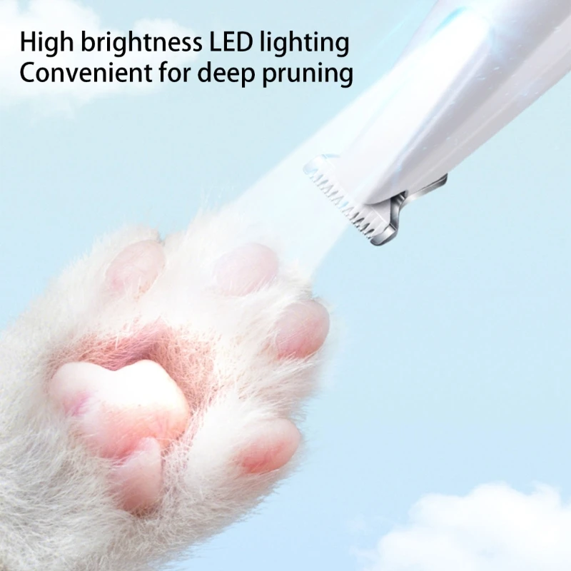 Aparador elétrico para tosa animais estimação com luz LED Patas animais estimação Ferramenta para corte cabelo