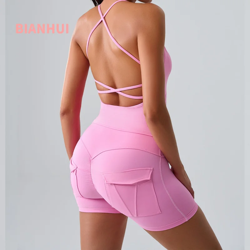 

BIANHUI Women's Tracksuit Yoga Clothing Set High-Waist Hip-Lifting Peach Butt Short Sport Outfit For Woman Female Clothes