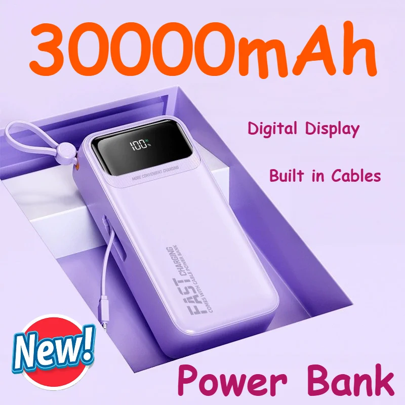30000mAh PowerBank Portable Fast Charging Digital Display Power Bank External Battery for iPhone Samsung Huawei Large Capacity