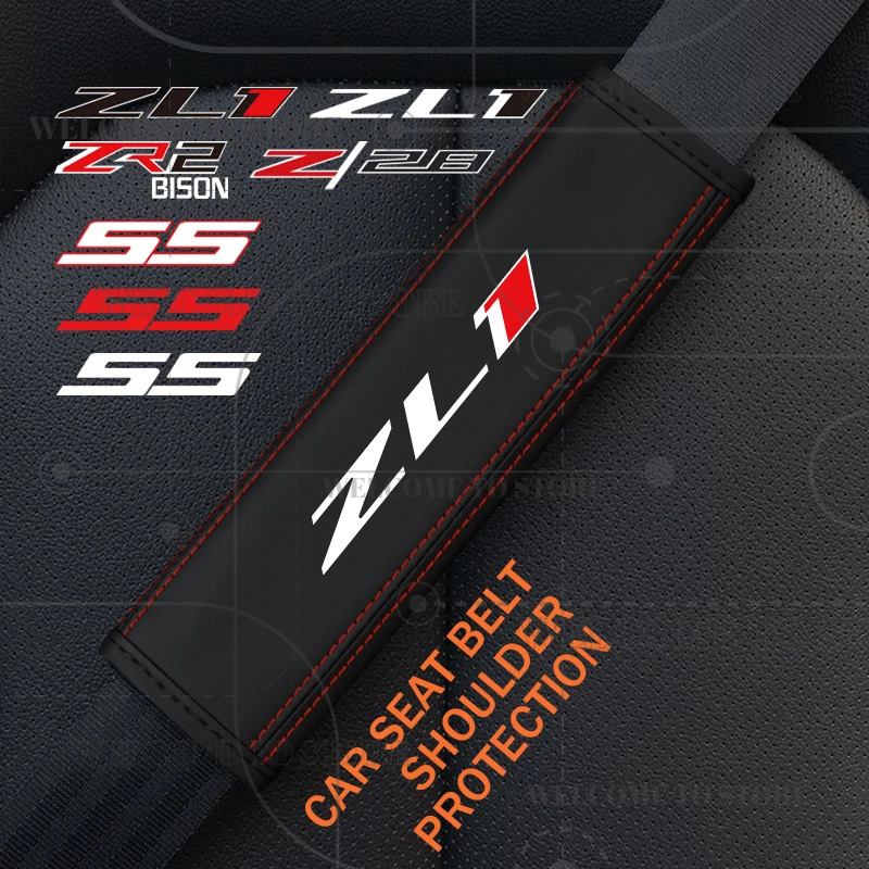 2 uds para ZL1 Camaro Z28 Silverado ZR2 Bison emblema Logo Super Hornet Captiva Malibu cuero cinturón de seguridad de coche almohadillas de cubierta de hombro