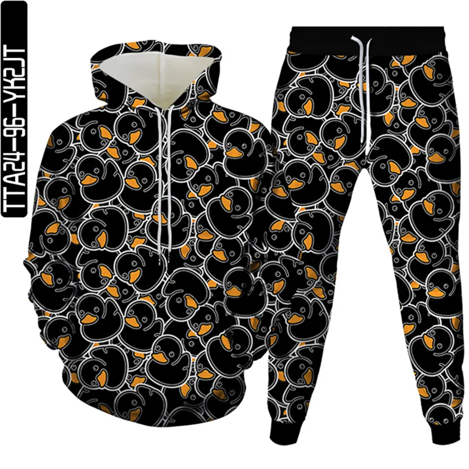 

White Swan Rose Animal Owl Duck Print Men Vintage Style Clothing Hoodies+Trousers Sets Autumn Women Casual Tracksuit Size S-6XL